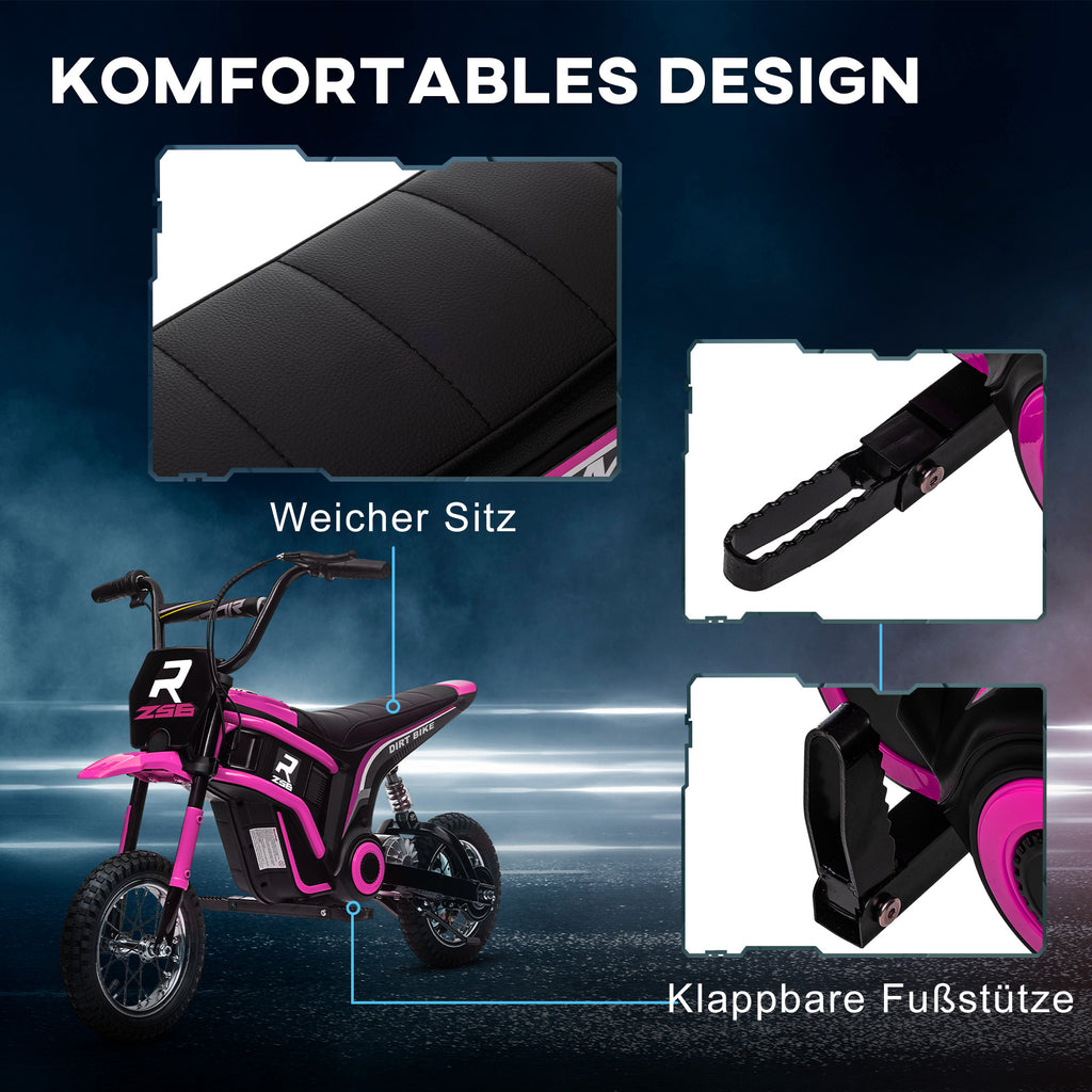 HOMCOM Kinderelektrische Motor, 24V Motorfiets met Claxon en Verlichting, Draaigashefboom, 8-16 km/u, 8-12 Jaar, Roze