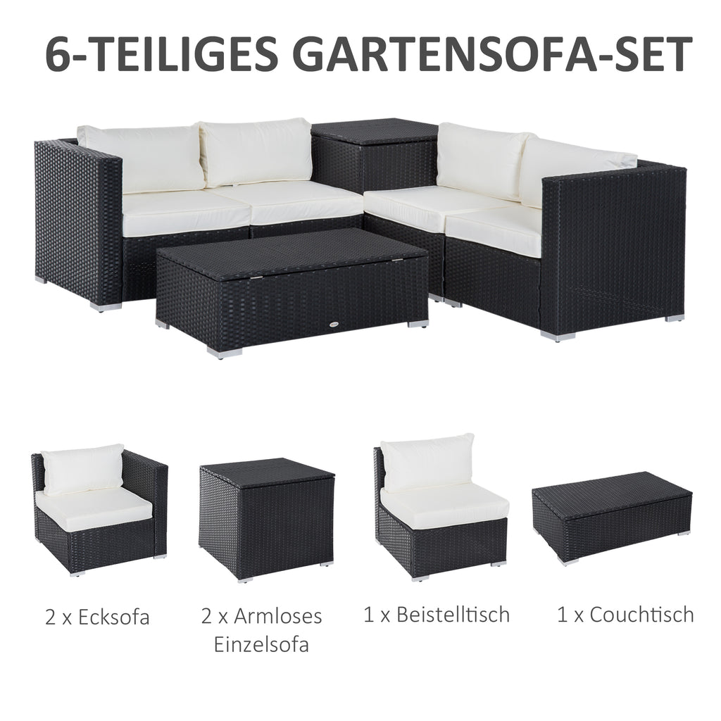 Outsunny tuinmeubels 6-delig Staal zwart + crème