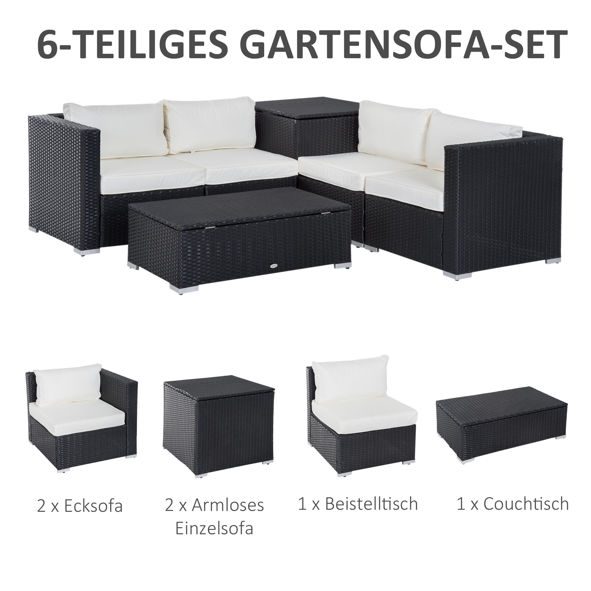 Outsunny tuinmeubels 6-delig Staal zwart + crème
