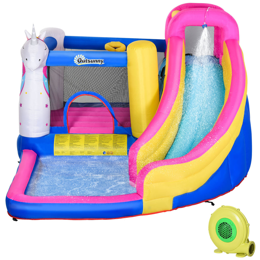 Opblaasbaar springkasteel met glijbaan speelkasteel springkasteel met blazer voor 4 kinderen