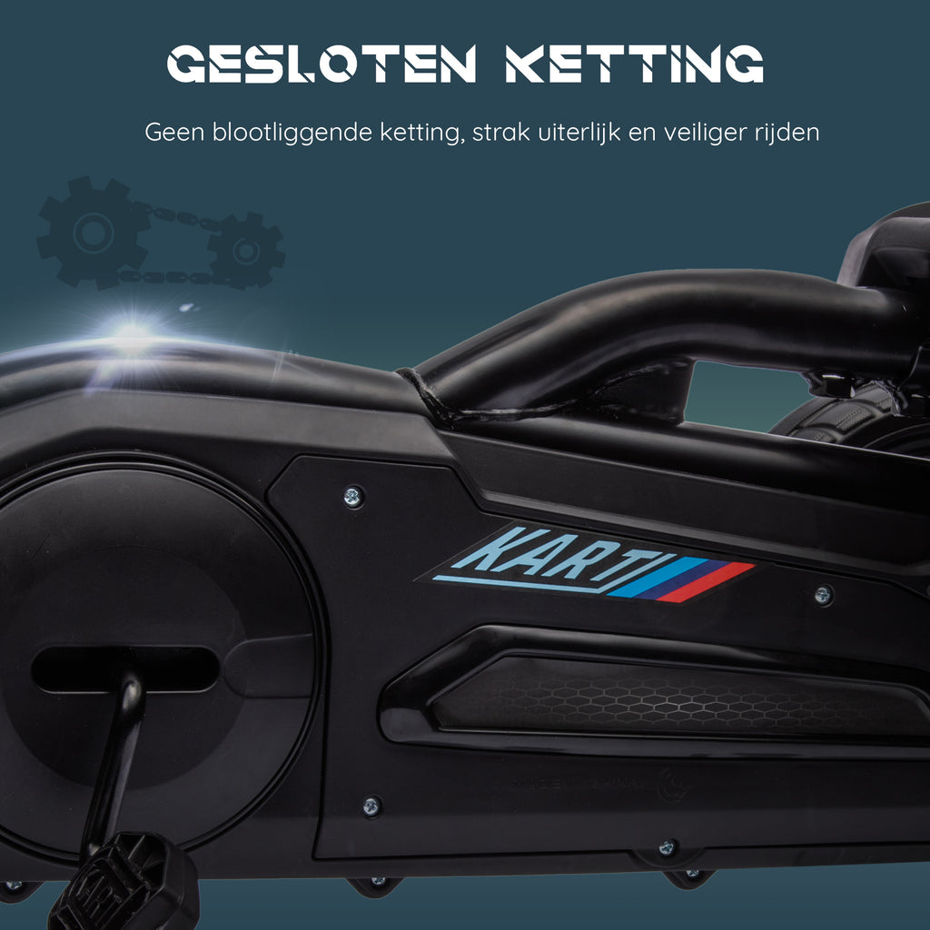 HOMCOM Go-Kart Kinderrijtuig met Verstelbare Zitting, Trapvoertuig, Trapauto met Handrem, 3-8 Jaar, Buiten, Zwart