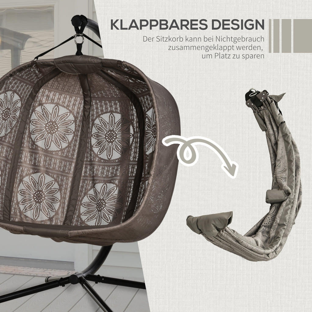 Outsunny hangstoel voor twee personen kleur zwart+zand 132L x 126W x 172H cm