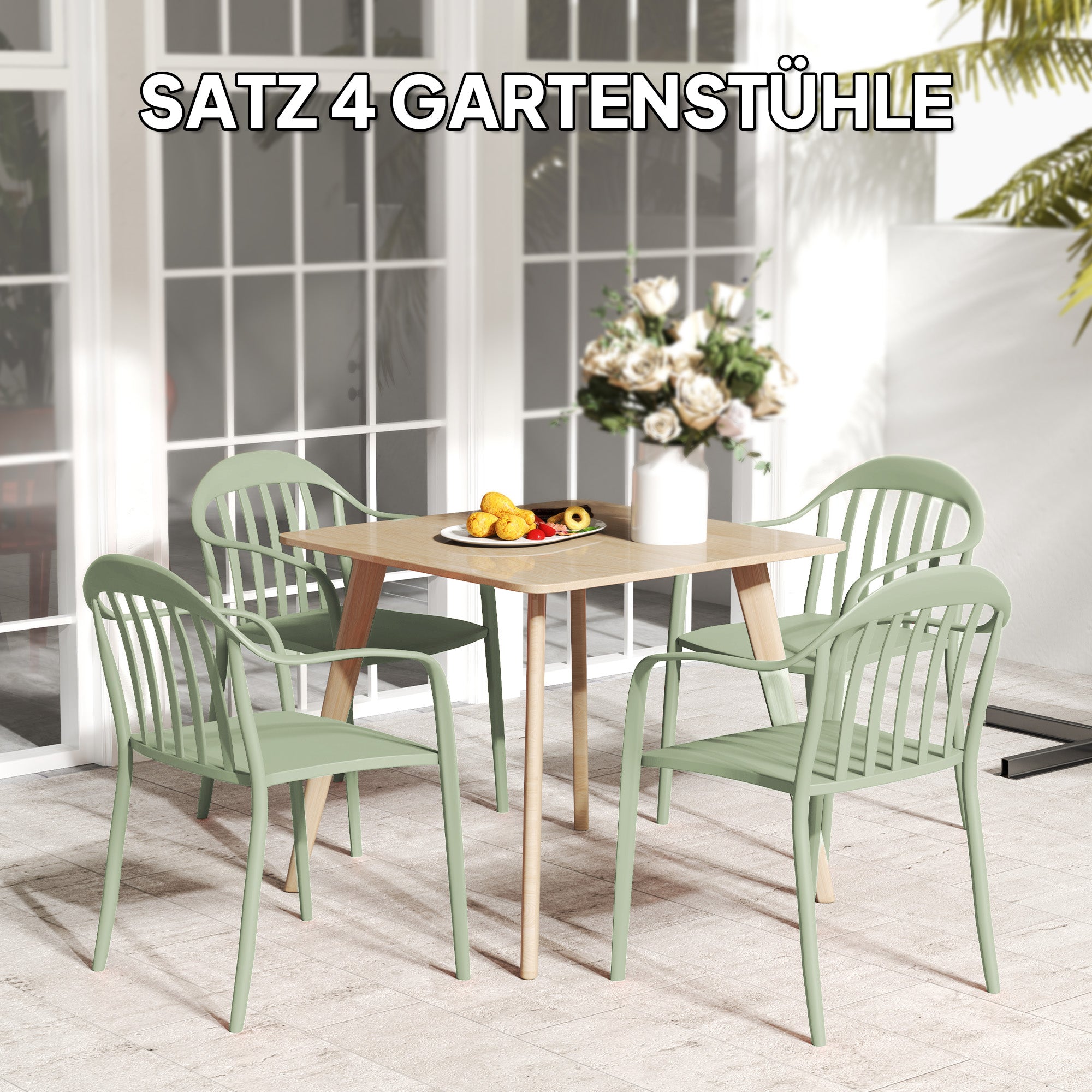 Outsunny 4-delige Set Tuinstoelen Weerbestendig met Armleuning en Rugleuning tot 120 kg Belastbaar