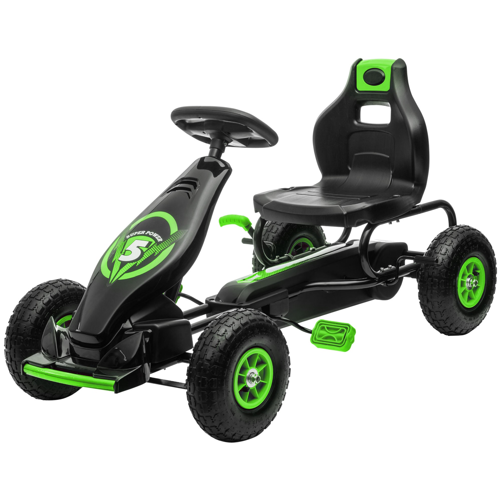 HOMCOM skelter, kindervoertuig met pedaal, pedaalauto, outdoor, groen+zwart