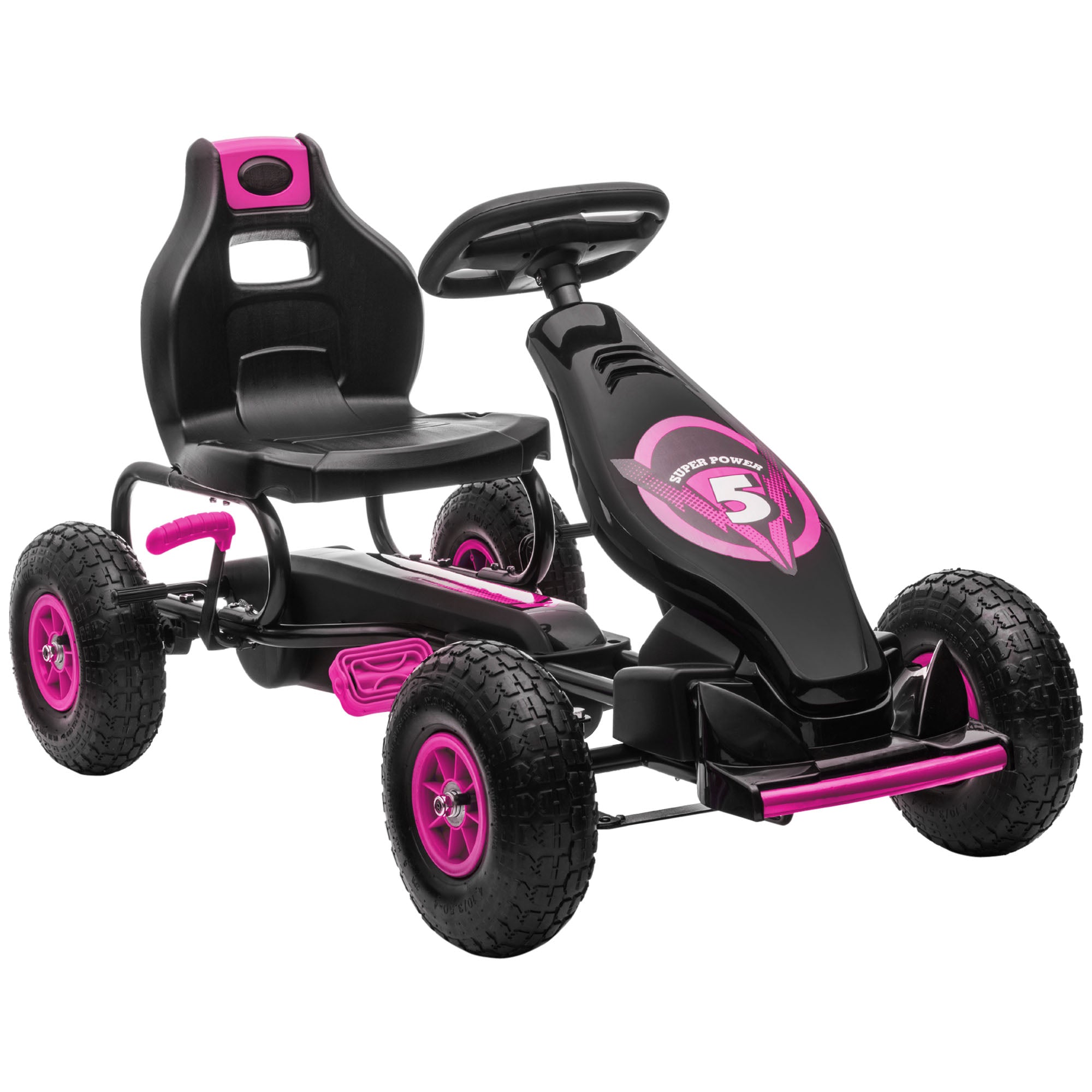 HOMCOM Kinder-Skelter, met Pedalen, Verstelbare Stoel, Geschikt voor Binnen en Buiten, vanaf 5 Jaar, Roze, 121 x 58 x 61 cm