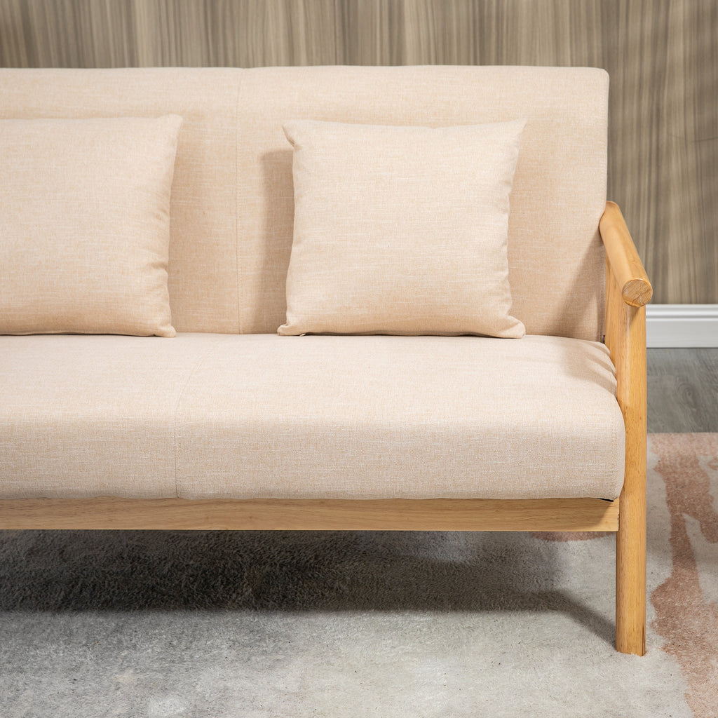 HOMCOM 2-Zitsbank, Stoffen Bekleding in Linnenlook, Compact, Tot 200 kg, Houten Frame, 123L x 69B x 74H cm, Beige