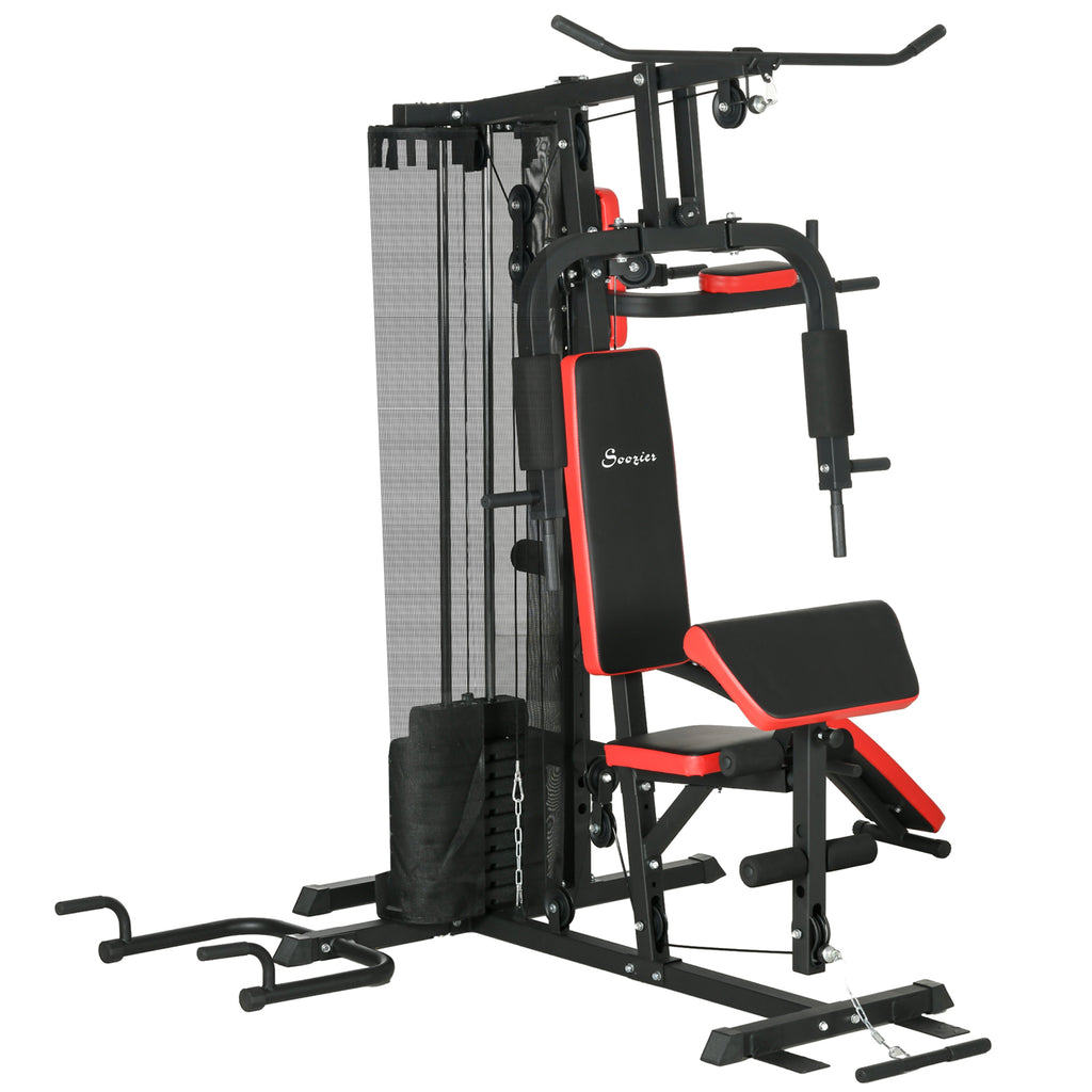 SPORTNOW Multifunctionele Trainingsstation met 65 kg Gewichtsblok, Verstelbaar, Voor Thuis Fitness, Staal, Kunstleer