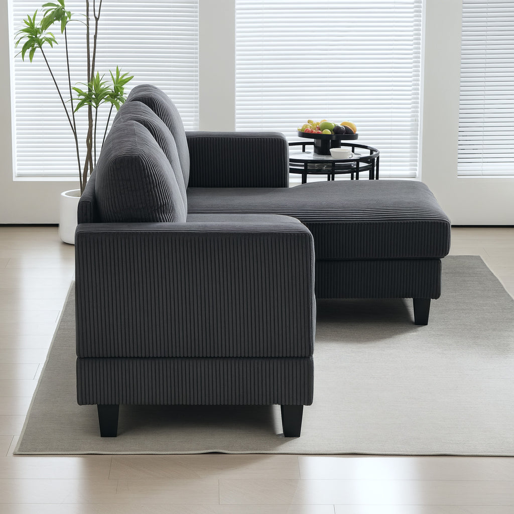 HOMCOM Hoekbank, L-vormige 3-zitsbank met Chaise Longue, Houtconstructie, 8 Poten, Corduroy Stof, Schuimstofbekleding, Grijs