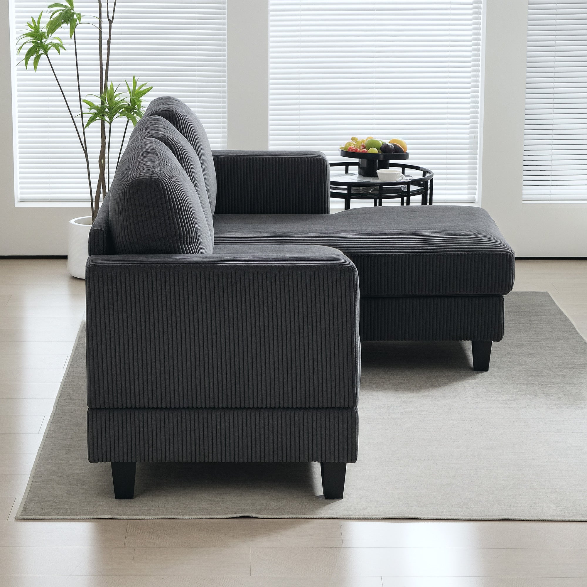 HOMCOM Hoekbank, L-vormige 3-zitsbank met Chaise Longue, Houtconstructie, 8 Poten, Corduroy Stof, Schuimstofbekleding, Grijs