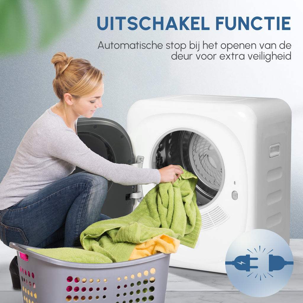HOMCOM Wasdroger met UV-Desinfectie, Compact Ontwerp, 4 kg Capaciteit, Roestvrijstaal, Wit