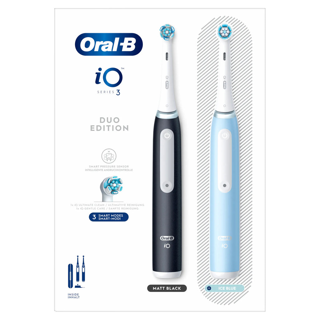 Oral-B Elektrische tandenborstel iO3 Duo Matt Zwart/Ice Blauw + Reisetui