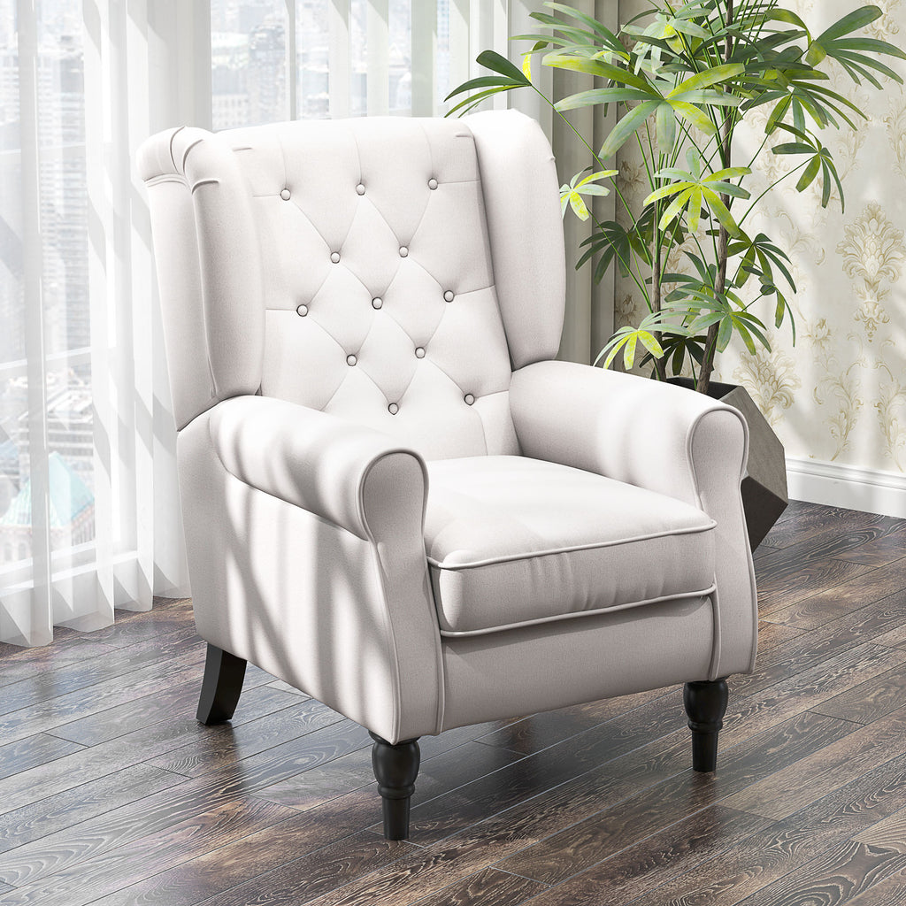 HOMCOM Elegante Oorfauteuil, Dik Gepolsterd, Afneembare Hoes, 74 x 86 x 102 cm, Crèmewit