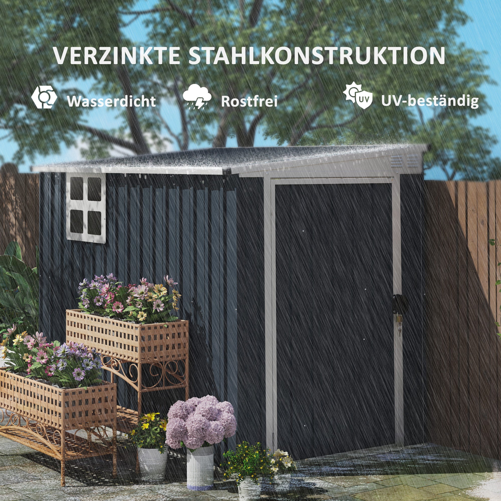 Outsunny Tuinopbergschuur, gereedschapsschuur voor tuingereedschap, venster, ventilatieopeningen, afsluitbaar, staal, donkergrijs