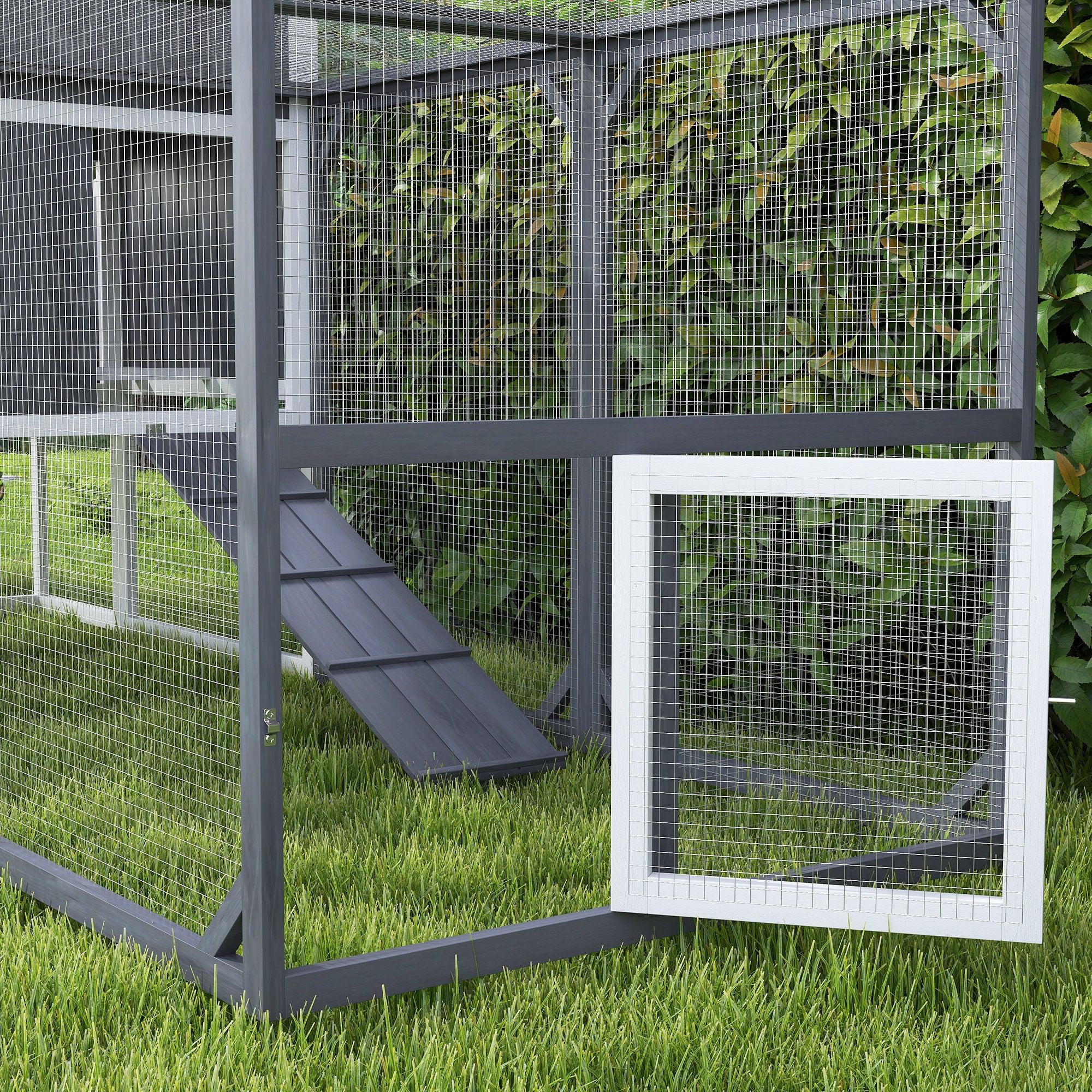 PawHut Kippenren met Uitloop voor 3-4 Kippen, 3-Delige Nestkast, 1,9 m² Oppervlak, Dennenhout, Grijs