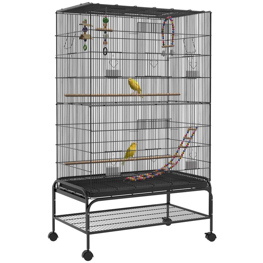 PawHut Vogelkooi inclusief Zitstokken, Vogelspeelgoed, Uitneembare Bodemlade, Zwart