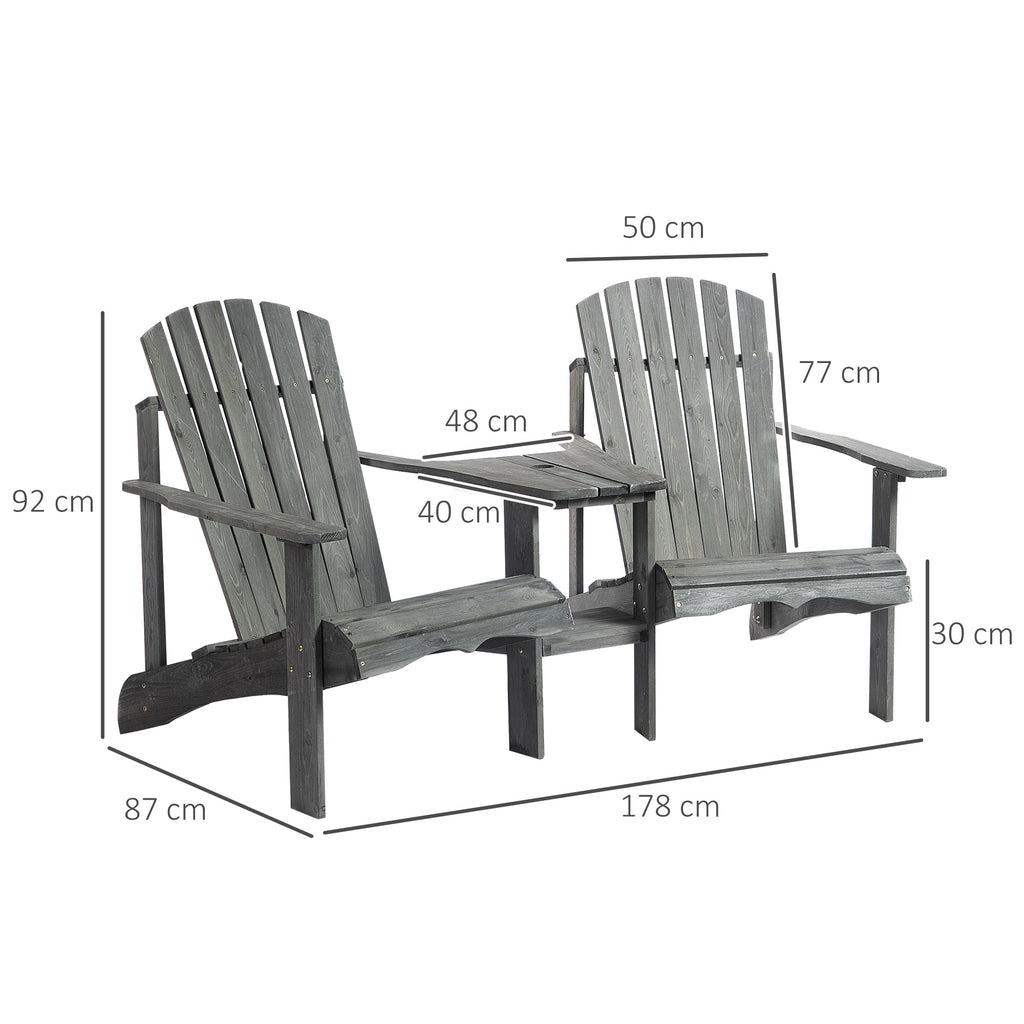 Outsunny tuinbank met tafel en zonneschermhouder, tuinmeubilair, massief hout, kleur grijs