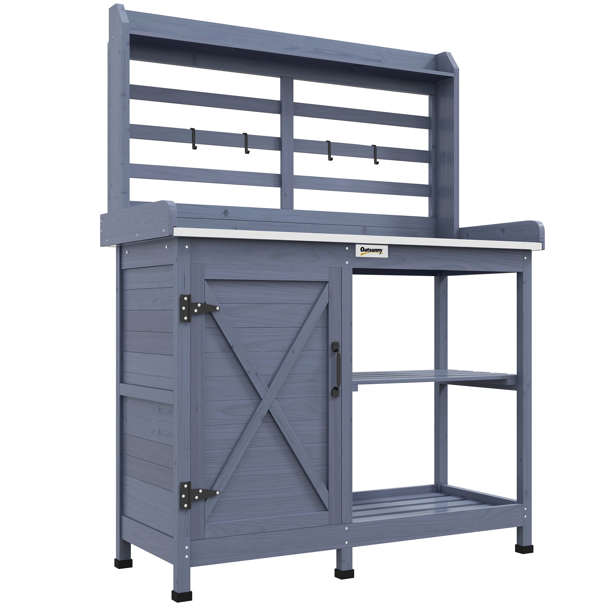 Outsunny Tuinset met opbergkast, aluminium werkblad, opbergruimte, 112x47x146cm, Grijs