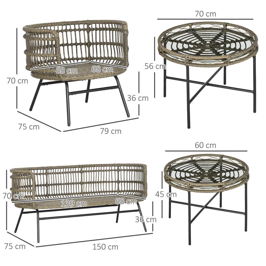 Outsunny tuinmeubels 5-delig Zitset van rotan voor buiten met kussens, aluminium