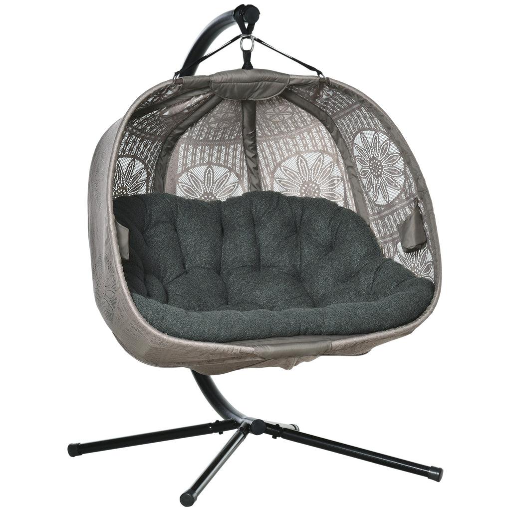 Outsunny hangstoel voor twee personen kleur zwart+zand 132L x 126W x 172H cm