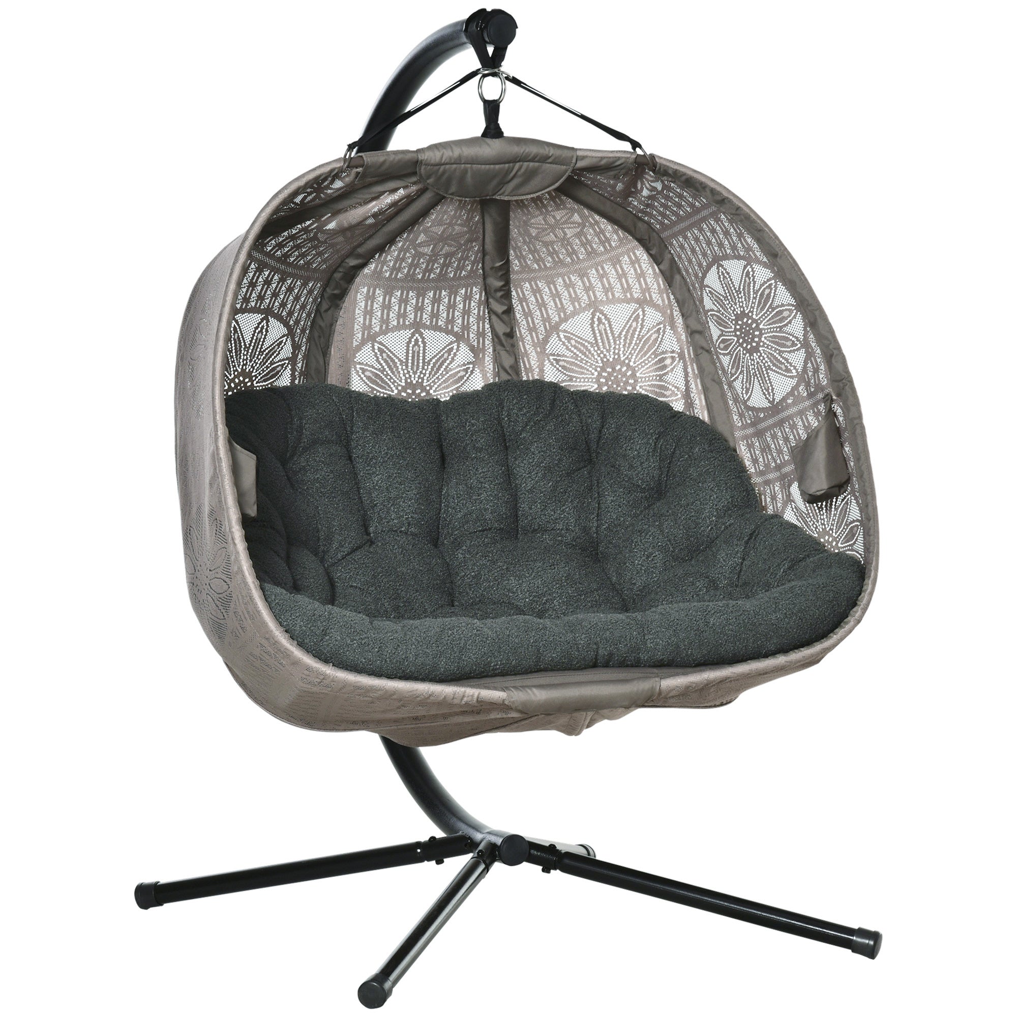 Outsunny hangstoel voor twee personen kleur zwart+zand 132L x 126W x 172H cm