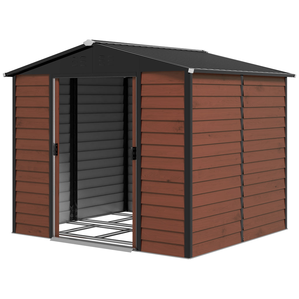 Outsunny Metalen Tuinschuur, Weerbestendig & Roestvrij, Afsluitbaar, 2,40 x 2,06 x 1,98 m, Teak