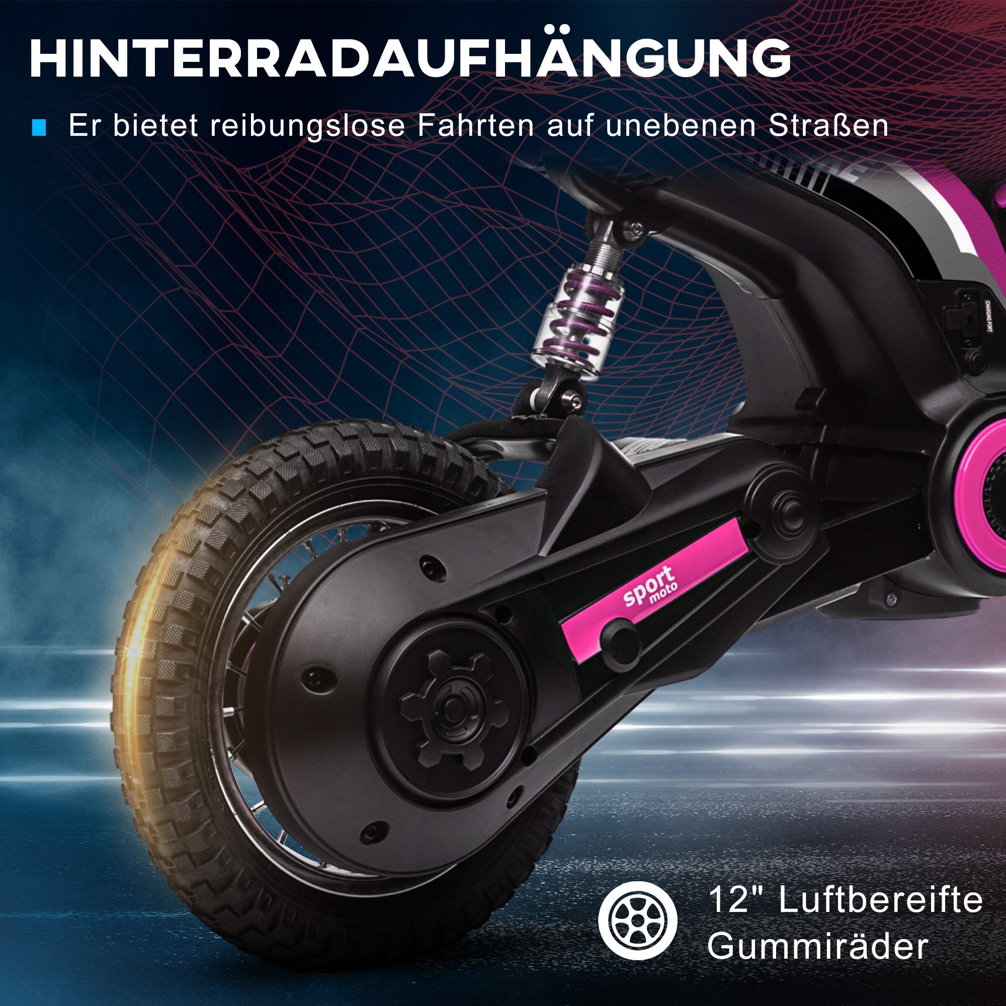 HOMCOM Kinderelektrische Motor, 24V Motorfiets met Claxon en Verlichting, Draaigashefboom, 8-16 km/u, 8-12 Jaar, Roze