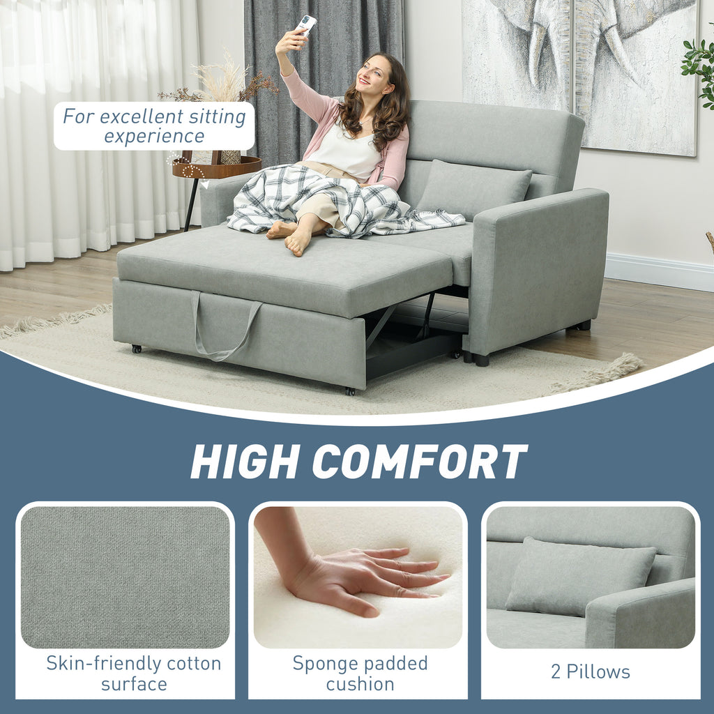 HOMCOM 2-zitsbank met bedfunctie, verstelbare rugleuning, gestoffeerde bank, fluwelen look, voor woonkamer, slaapkamer, lichtgrijs
