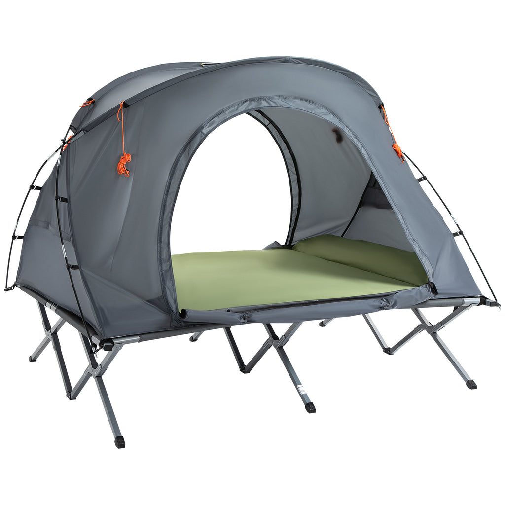 Outsunny campingbed met tent, verhoogd campingbed voor 2 persoon, koepeltent met luchtbed, inclusief draagtas, grijs 200 x 146 x 159 cm