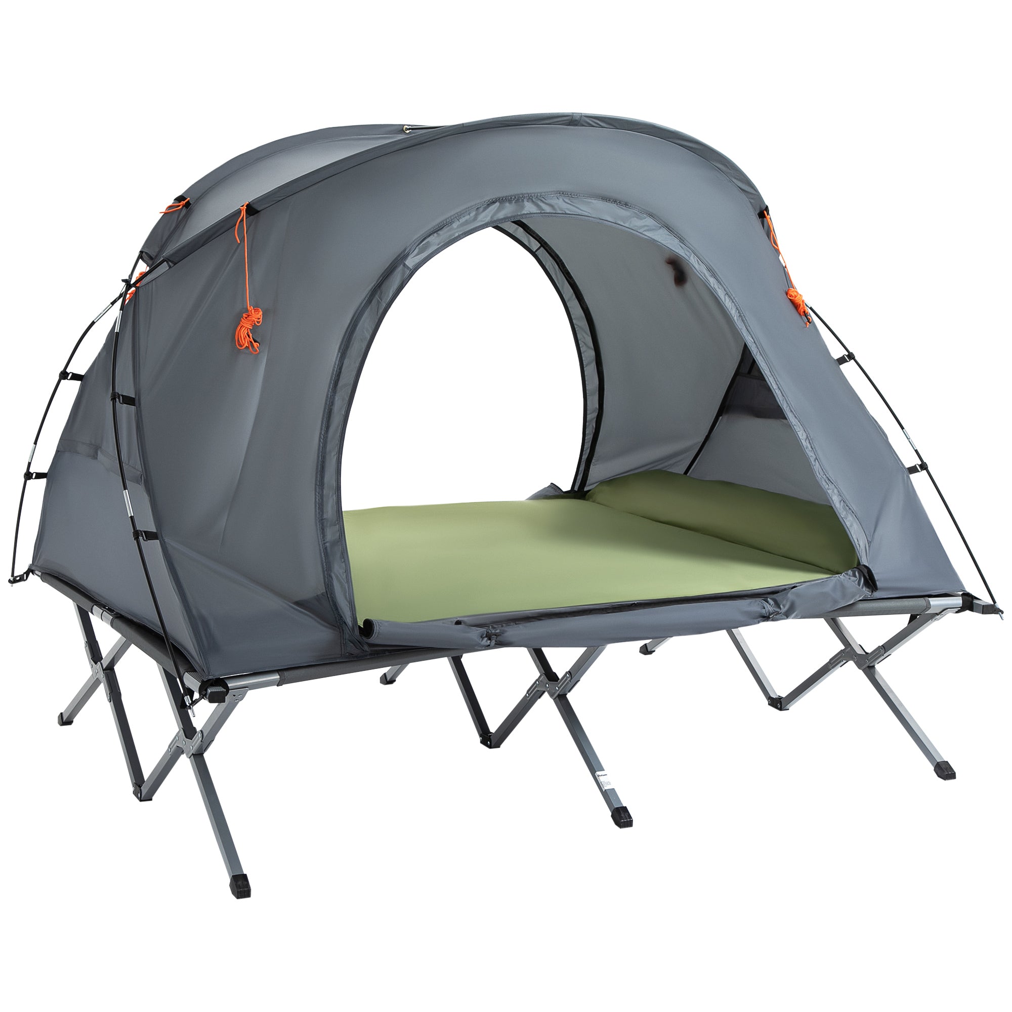 Outsunny campingbed met tent, verhoogd campingbed voor 2 persoon, koepeltent met luchtbed, inclusief draagtas, grijs 200 x 146 x 159 cm
