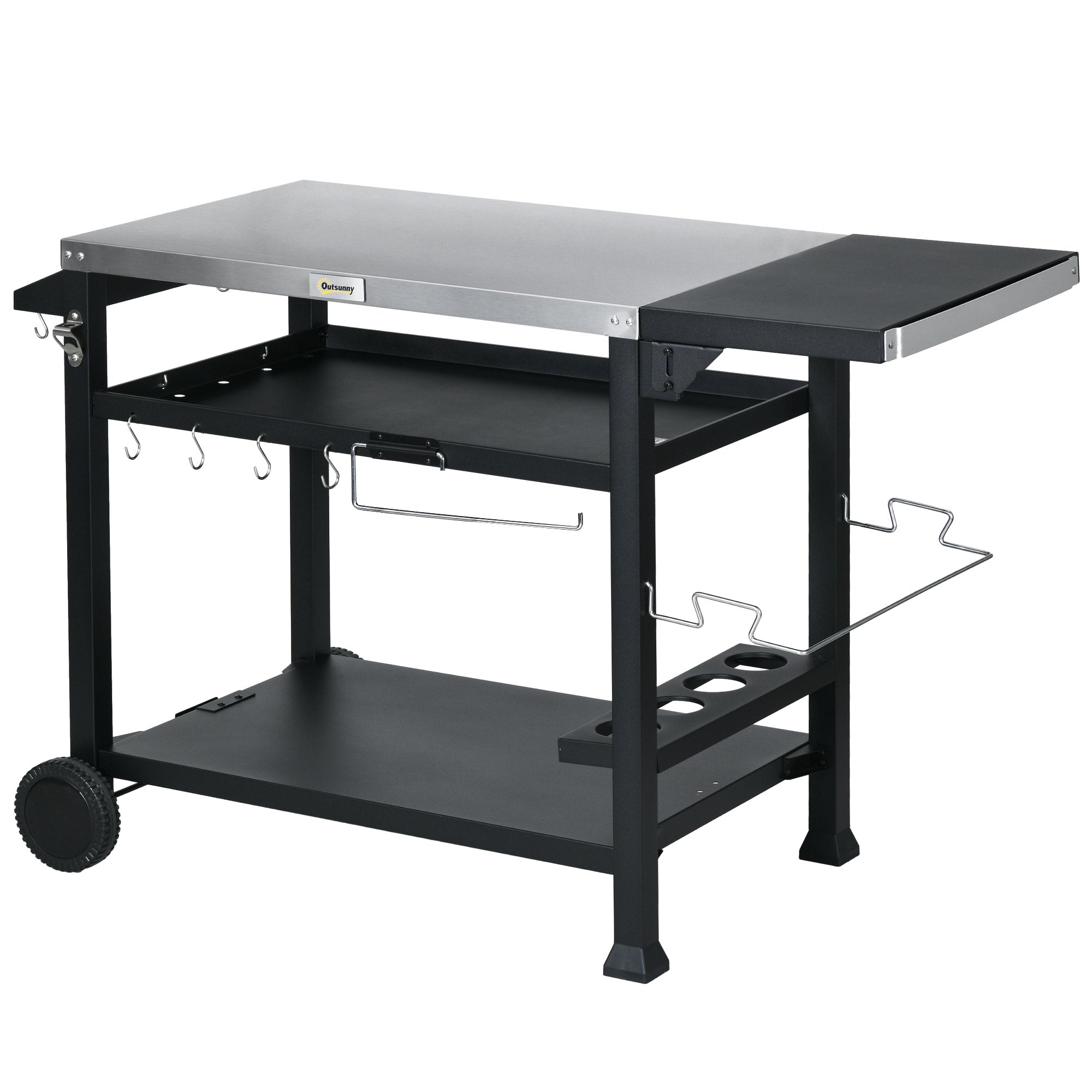 Outsunny Barbecuestation BBQ-wagen, incl. accessoires, 125 x 65 x 84 cm, Zwart + Zilver