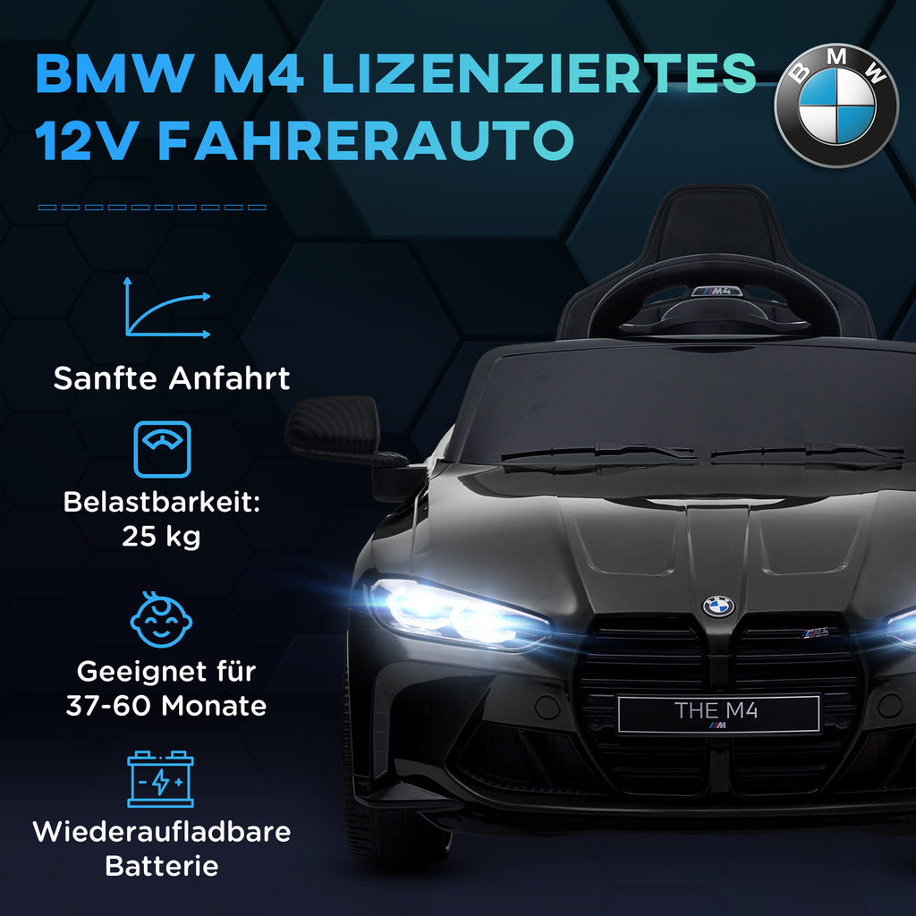 AIYAPLAY Elektrische Kinderauto BMW M4 met Geluid & Licht, 3-5 km/u, Incl. Afstandsbediening, voor 3-5 Jaar, Zwart