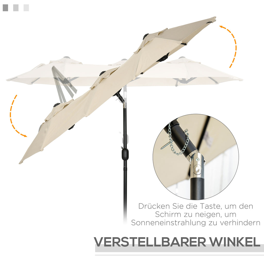 Outsunny parasol, tuinparasol, kantelbaar, met handslinger, windkap, polyester+staal, kaki, 285 x 147 cm