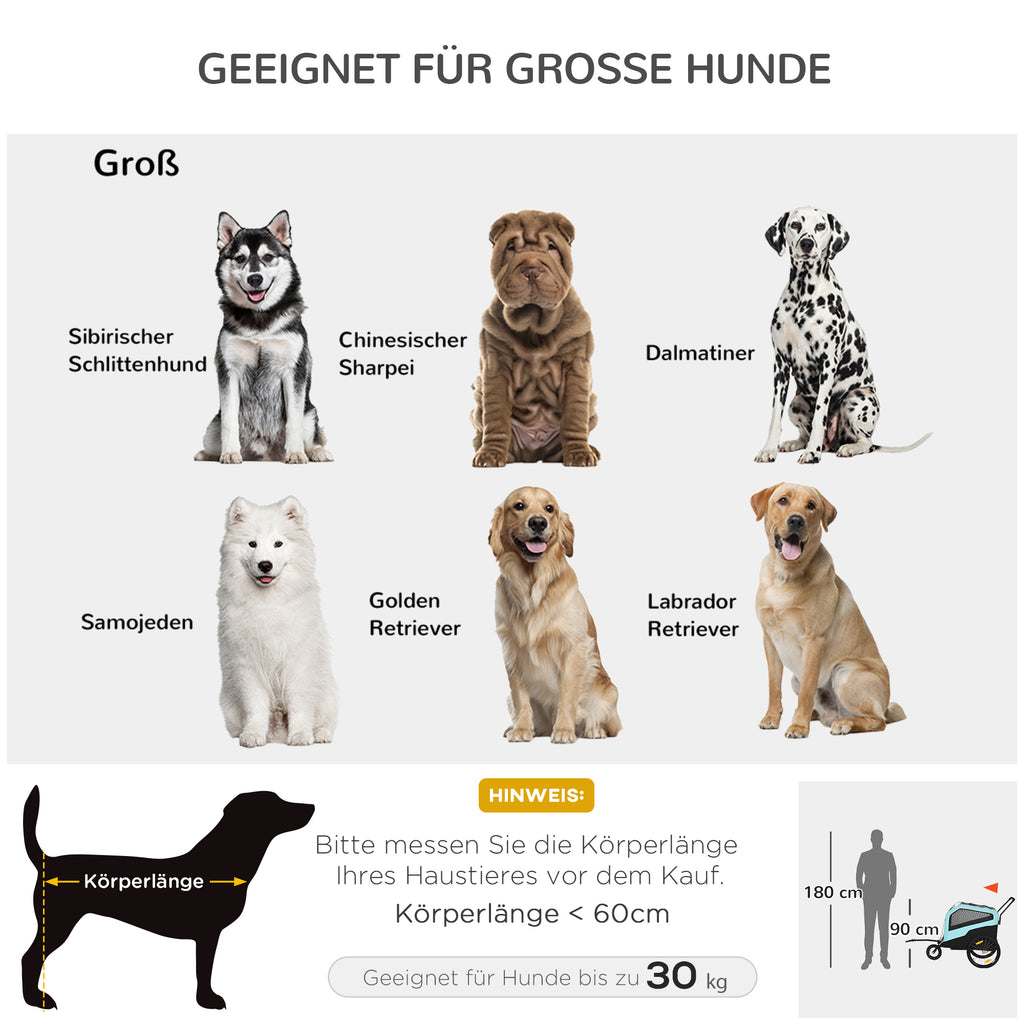 PawHut 2-in-1 hondenaanhanger, schuiffunctie, 2 ingangen, gaasraam, zonwering, stalen frame, lichtblauw, 170 x 77 x 90 cm