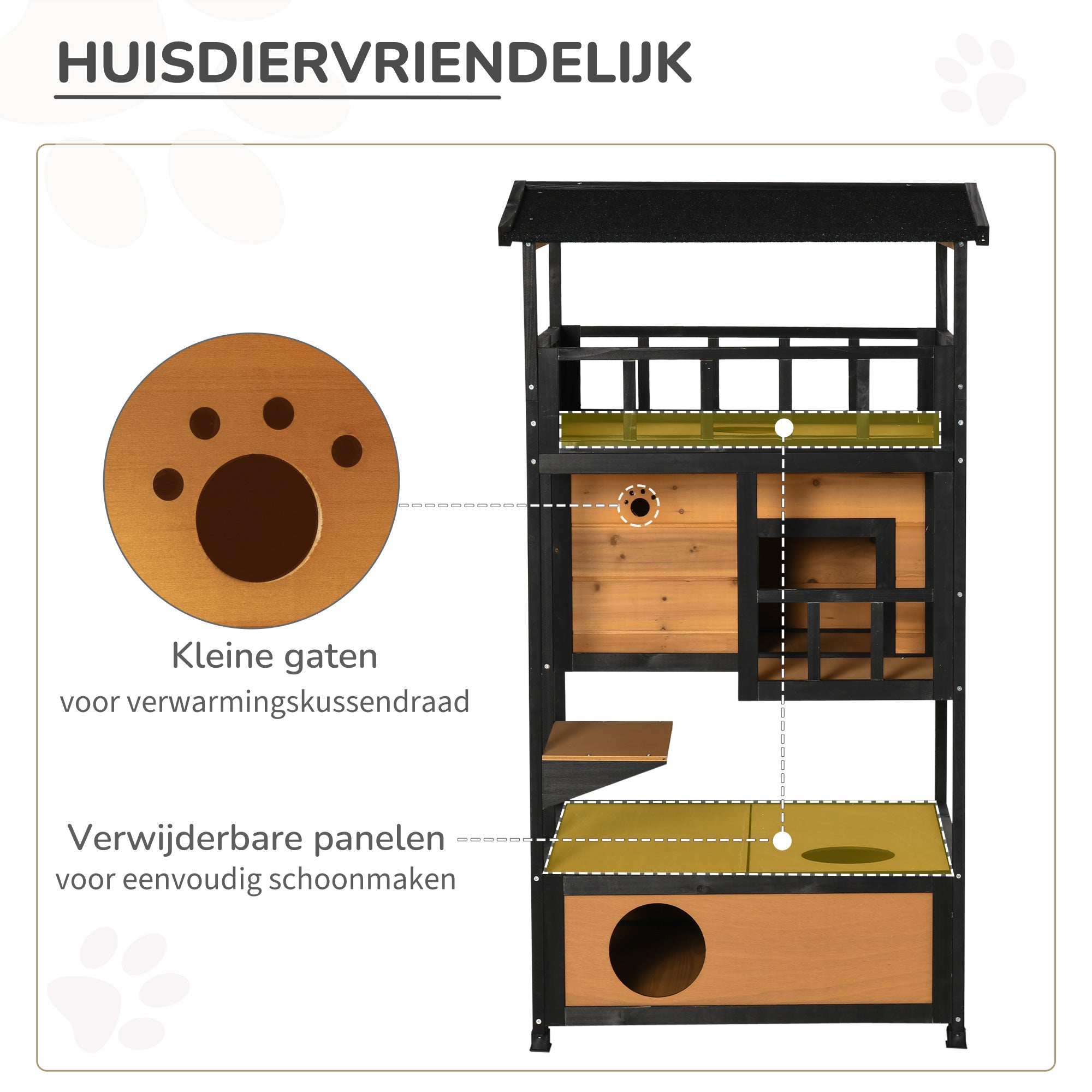 PawHut Outdoor Kattenhuis Kattenhut, weerbestendig, 75,5 cm x 75 cm x 137 cm, Geel