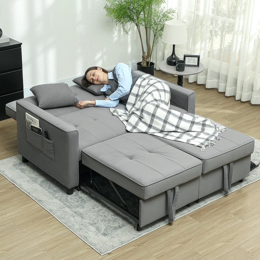 HOMCOM 4-in-1 Sofa, Verstelbare Bank, Bedbank, met Kussens, Stoffen Bekleding, voor Woonkamer, Slaapkamer, Grijs
