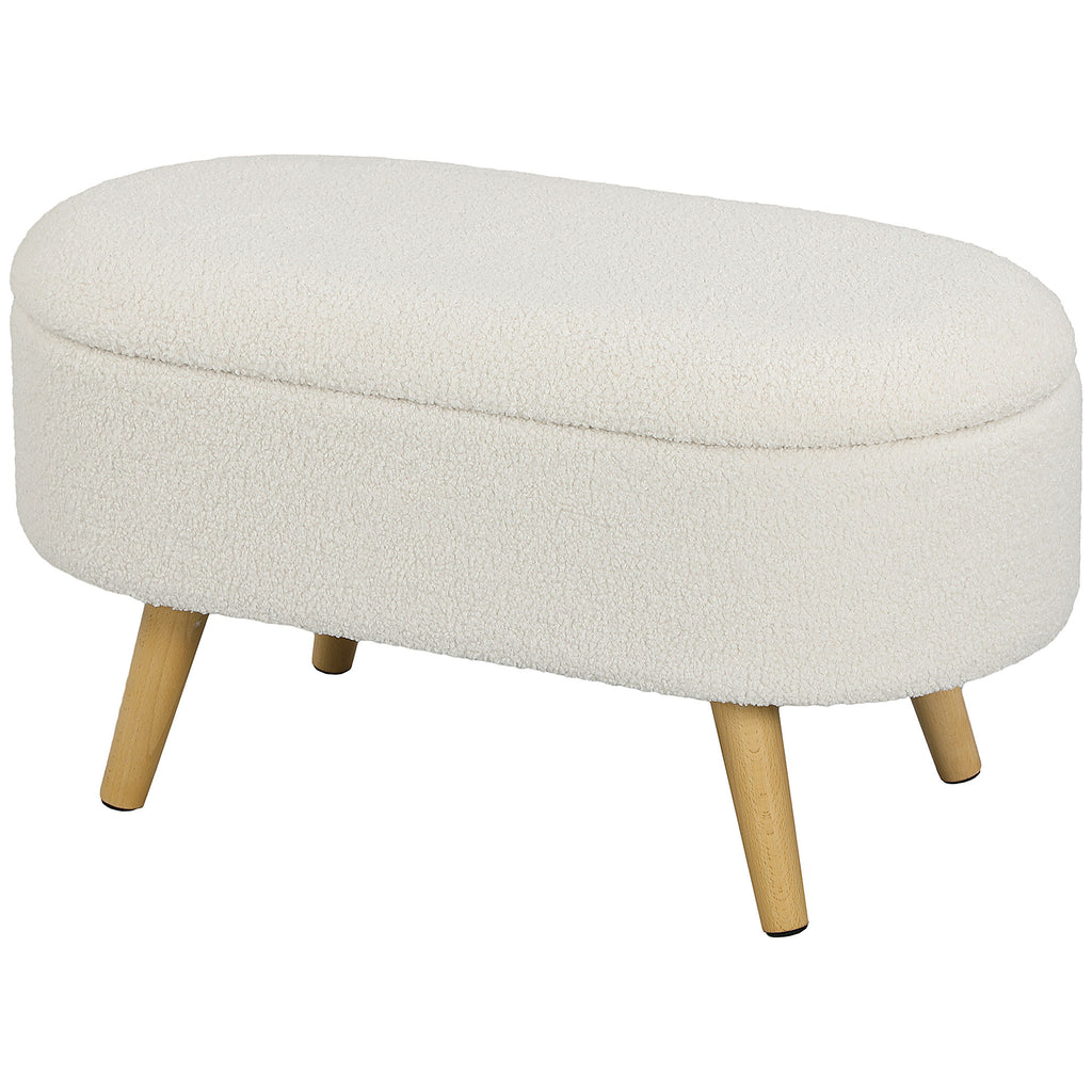 HOMCOM Zitbank met Opbergruimte en Deksel, Voethocker voor Hal, Woonkamer, Slaapkamer, Hout, Stoffen Bekleding, Wit