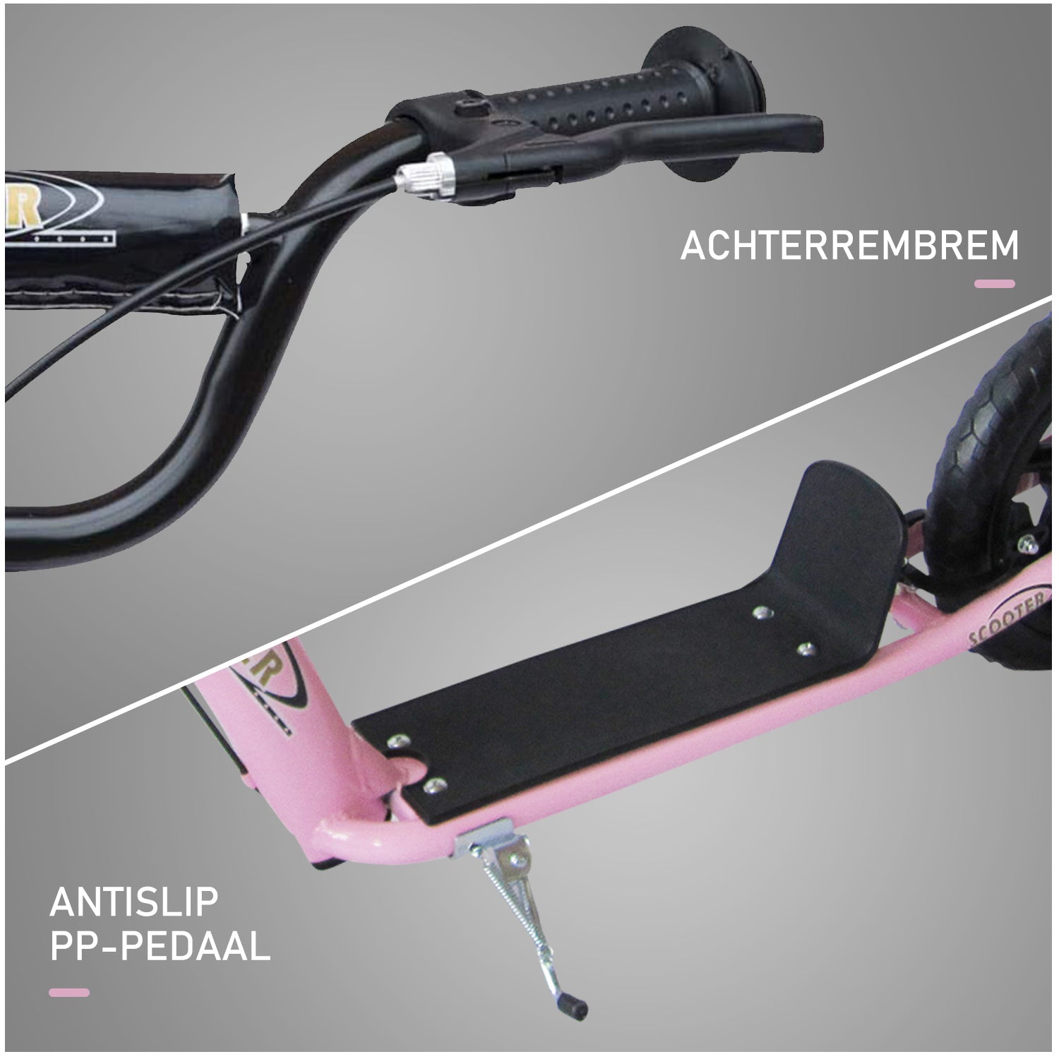HOMCOM Step, Scooter voor Kinderen, met Handrem, Standaard, 12 Inch Wielen, vanaf 5 Jaar, Staal, Roze 120 x 52 x 88 cm
