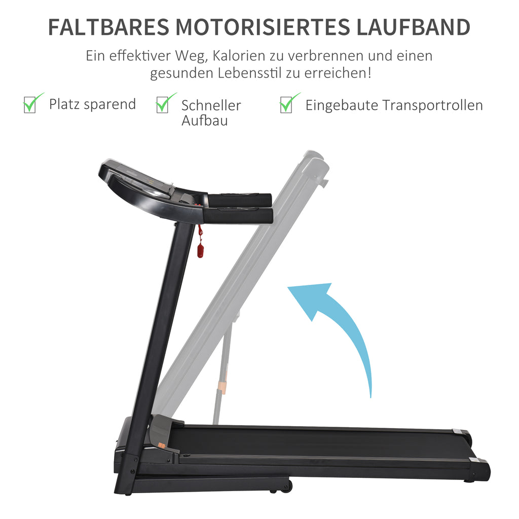HOMCOM elektrische loopband opvouwbaar met 12 vooraf ingestelde programma's met LED-display bekerhouder en gsm-houder zeer geschikt voor home gym indoor fitness zwart 134 x 60 x 118 cm