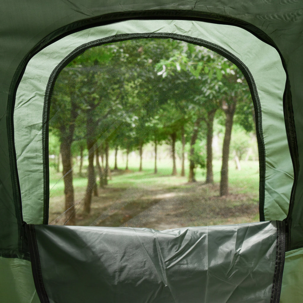 Outsunny Campingbed voor volwassenen - 4-in-1 set met tent, slaapzak, matras en waterdichte comfortabel opvouwbare, donkergroen