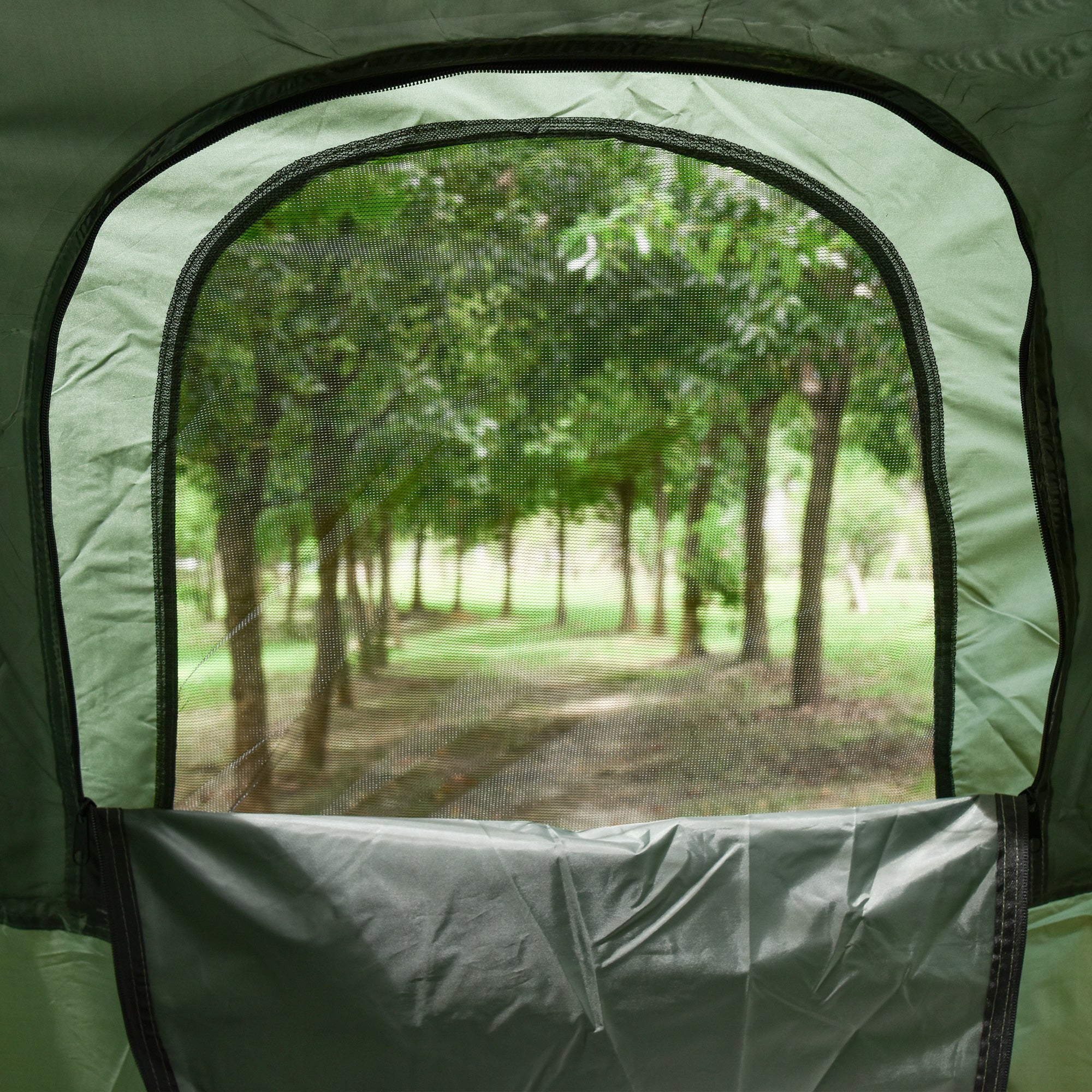 Outsunny Campingbed voor volwassenen - 4-in-1 set met tent, slaapzak, matras en waterdichte comfortabel opvouwbare, donkergroen