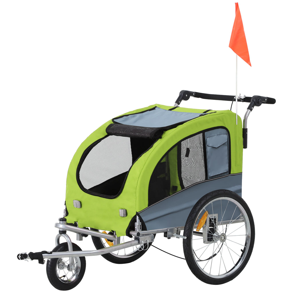 PawHut 2 in 1 hondenaanhanger fietskar jogger vlag regenhoes voor honden 4 kleuren