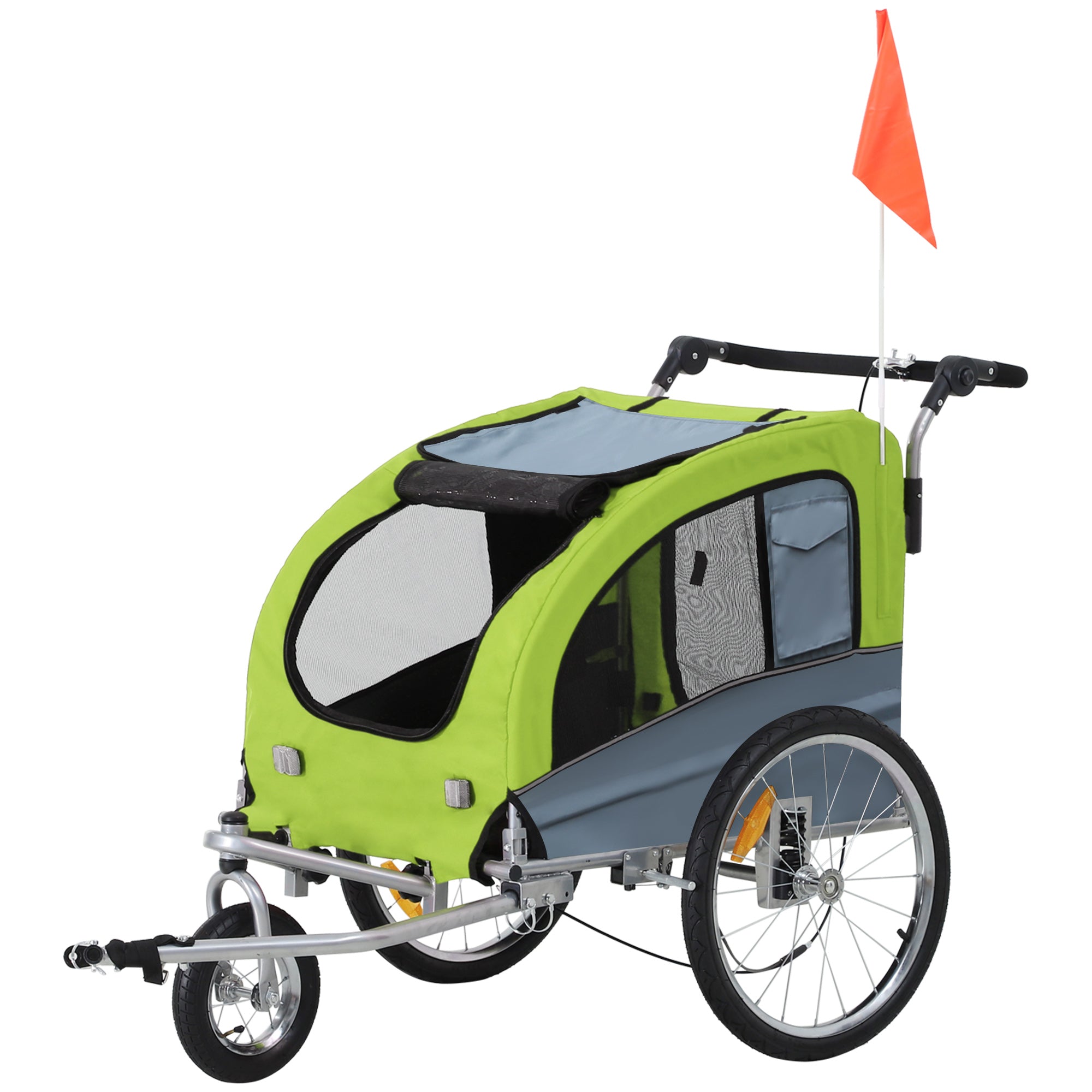 PawHut 2 in 1 hondenaanhanger fietskar jogger vlag regenhoes voor honden 4 kleuren