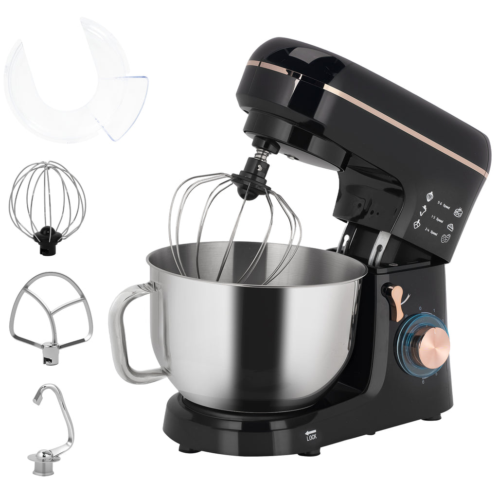 HOMCOM Staande Mixer, Keukenmachine, Mixer, 6 Standen, 5,5L Roestvrijstalen Kom, Zwart