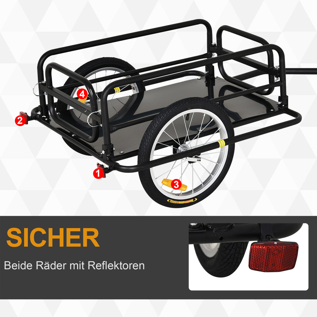 HOMCOM Fietskar Aanhangwagen voor fiets 40 kg laadvermogen Transportkar Handkar Trekhaak Staal Zwart 139 x 71,5 x 49 cm