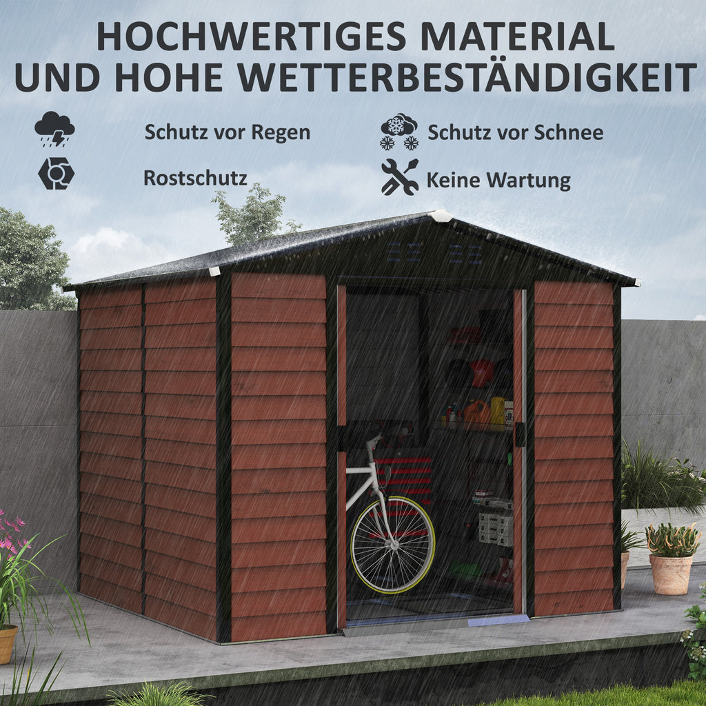 Outsunny Metalen Tuinschuur, Weerbestendig & Roestvrij, Afsluitbaar, 2,40 x 2,06 x 1,98 m, Teak