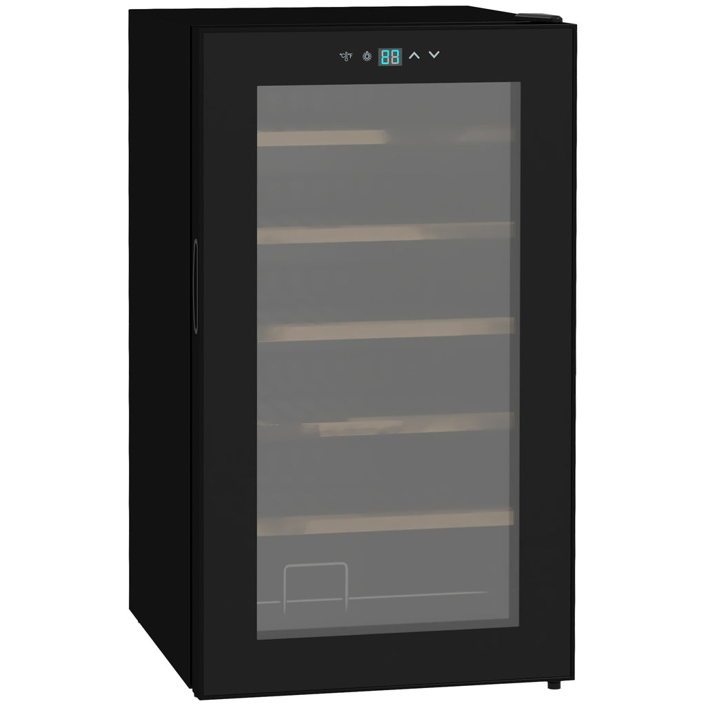 HOMCOM Wijnkoelkast voor 24 flessen, instelbare temperatuur van 5 tot 20° C, LED-verlichting, zwart, 43 x 45 x 75 cm