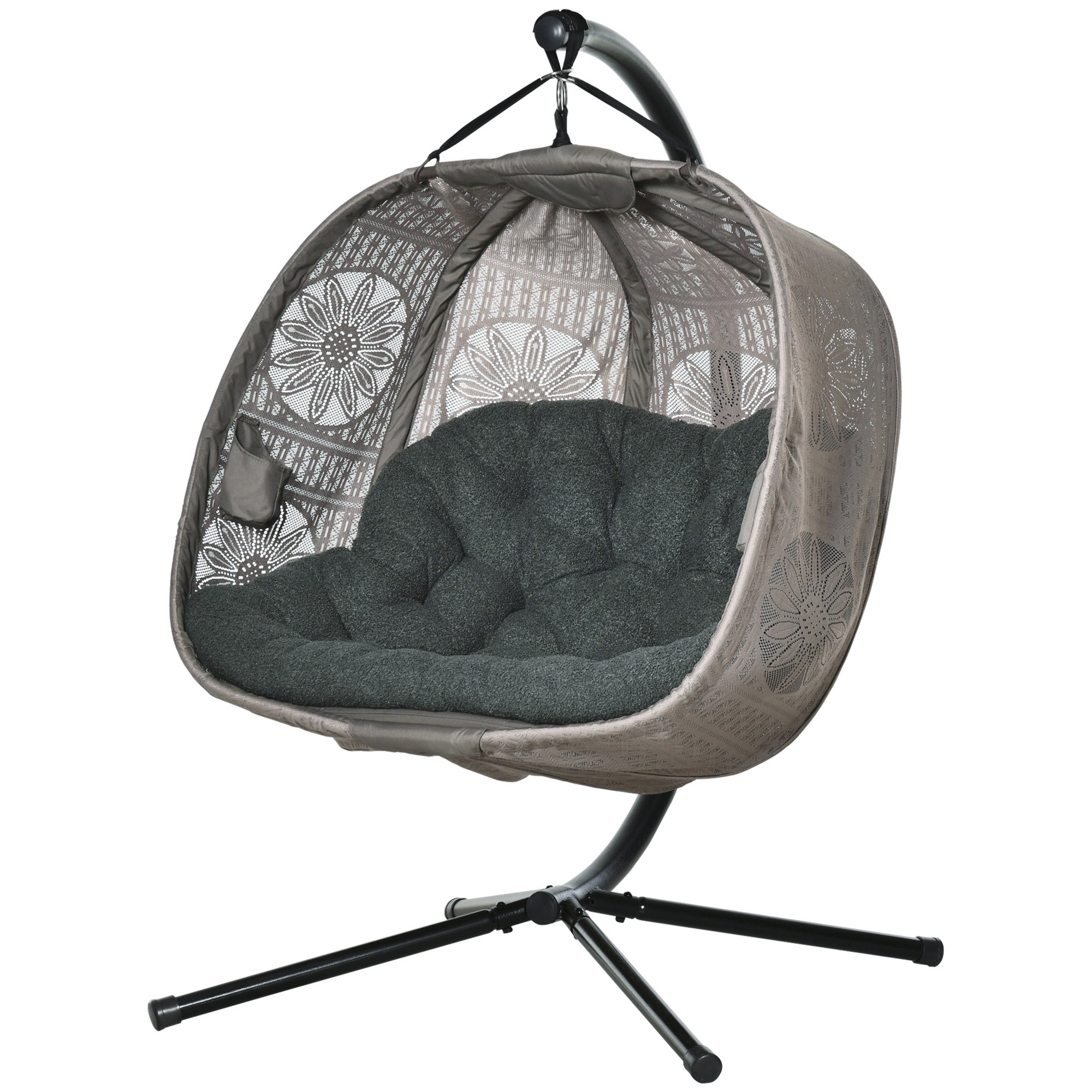 Outsunny hangstoel voor twee personen kleur zwart+zand 132L x 126W x 172H cm