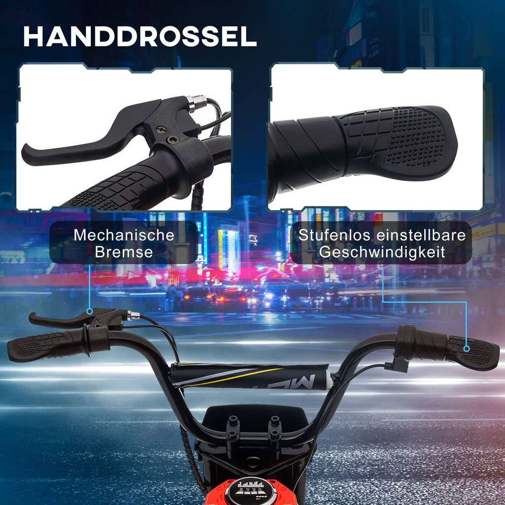 HOMCOM Elektrische Kindermotorfiets, 24V met Toeter en Verlichting, Draaigashendel, 8-16 km/u, 8-12 Jaar, Rood