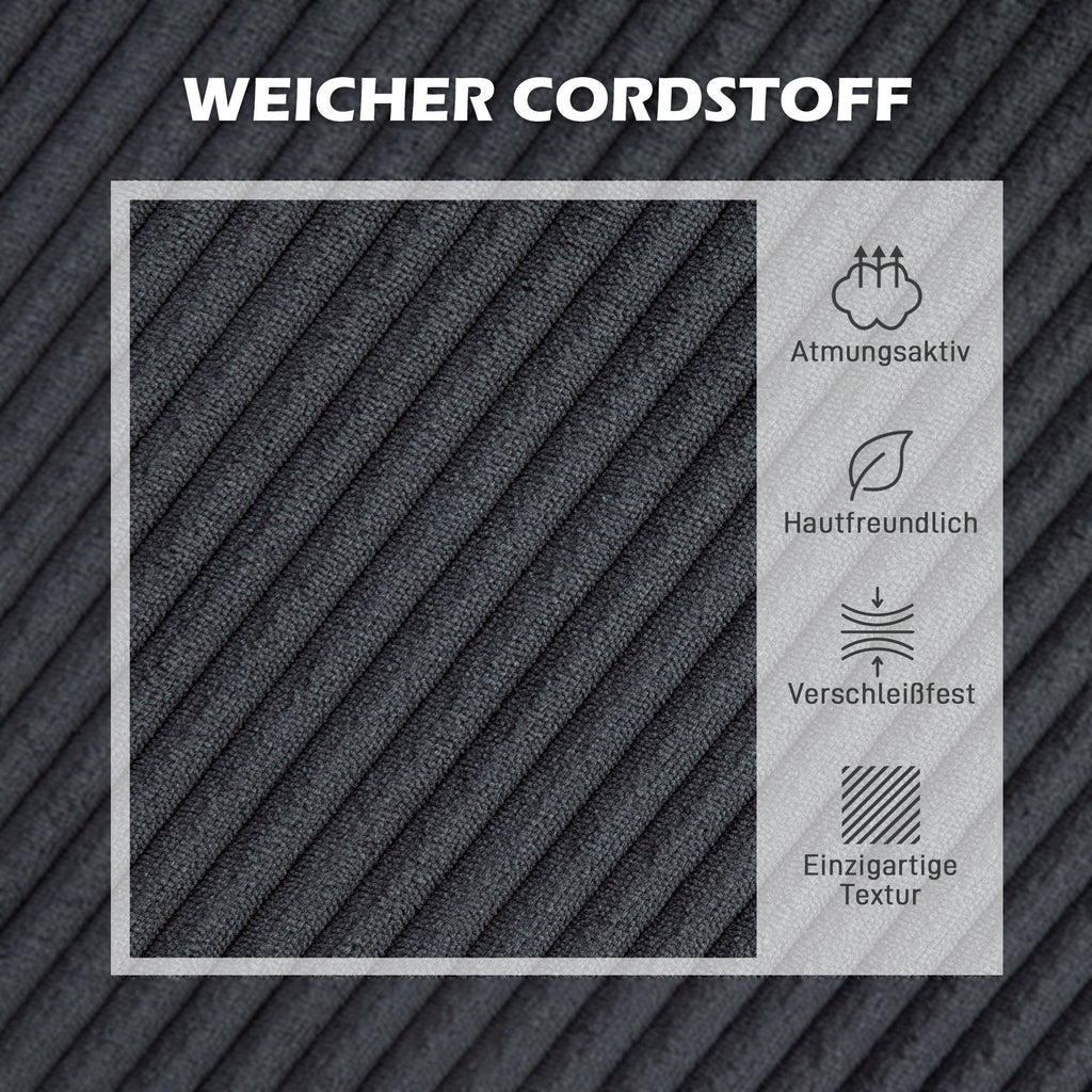 HOMCOM Hoekbank, L-vormige 3-zitsbank met Chaise Longue, Houtconstructie, 8 Poten, Corduroy Stof, Schuimstofbekleding, Grijs