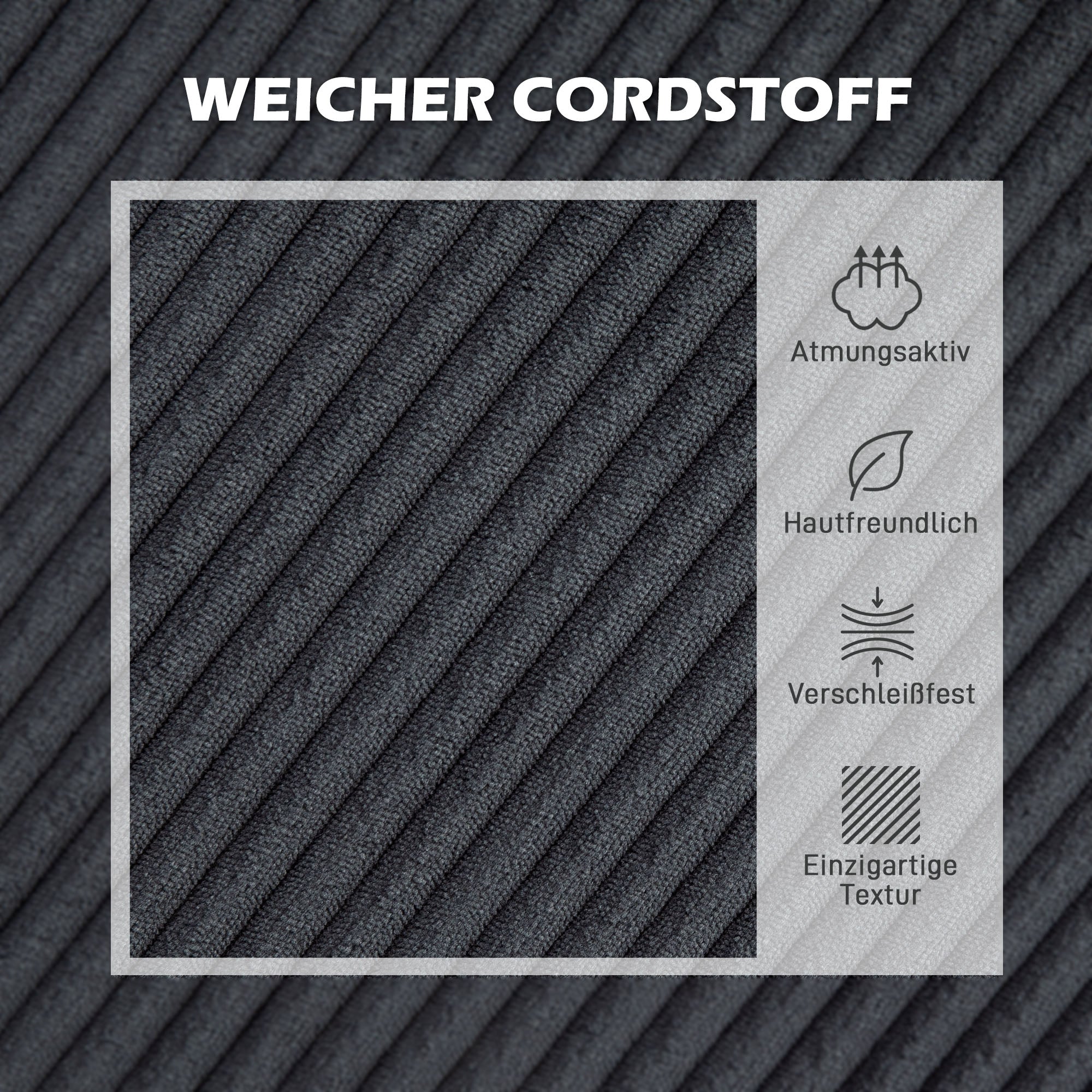 HOMCOM Hoekbank, L-vormige 3-zitsbank met Chaise Longue, Houtconstructie, 8 Poten, Corduroy Stof, Schuimstofbekleding, Grijs